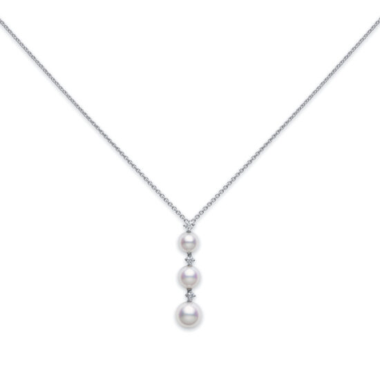 Collar con pendiente mikimoto oro blanco 18k, perlas Akoya y diamantes
