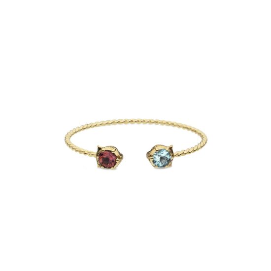 Pulsera aro abierto gucci le marché des merveilles oro amarillo 18k y piedras de color