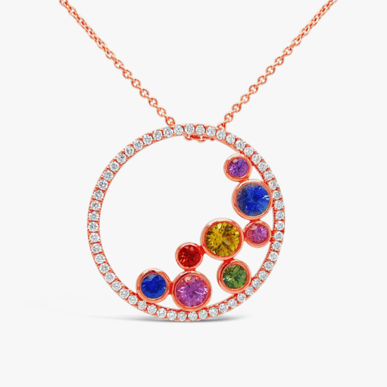 Collar con pendiente Rainbow Bauer oro rosa 18K, zafiros de colores y diamantes