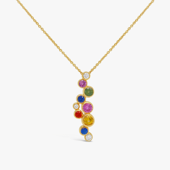 Collar con pendiente Rainbow Bauer oro amarillo 18K y zafiros de colores