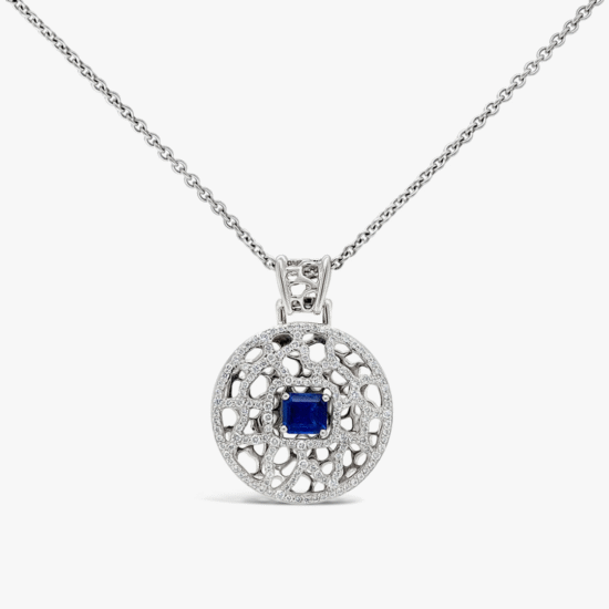 Collar con pendiente Bauer oro blanco 18K, zafiro y diamantes