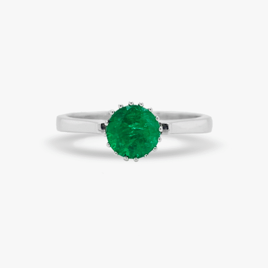 Anillo solitario Bauer oro blanco 18K y esmeralda
