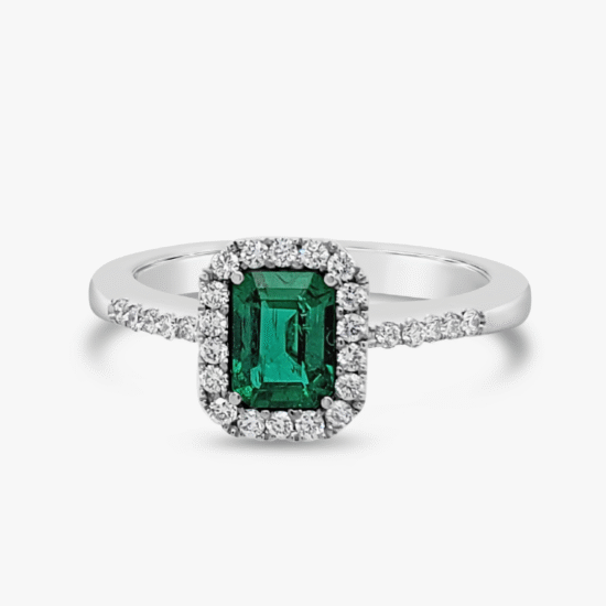 Anillo Bauer oro blanco 18K, esmeralda y diamantes
