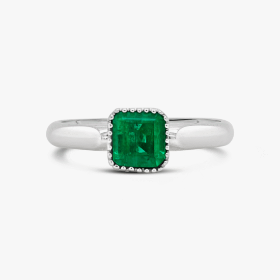 Anillo solitario Bauer oro blanco 18K, esmeralda y diamantes