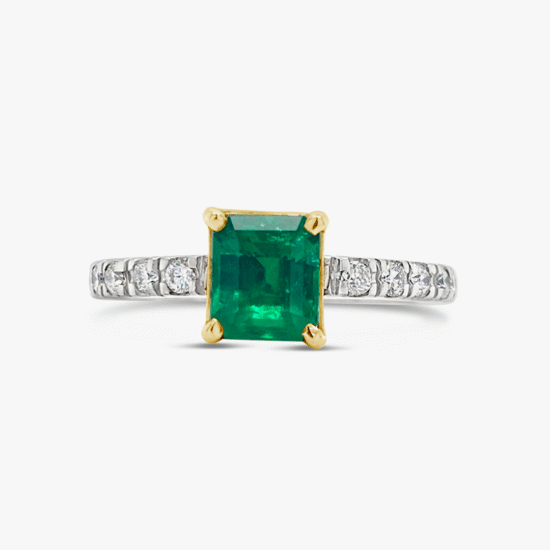 Anillo solitario Bauer oro blanco, oro amarillo 18K, esmeraldas y diamantes