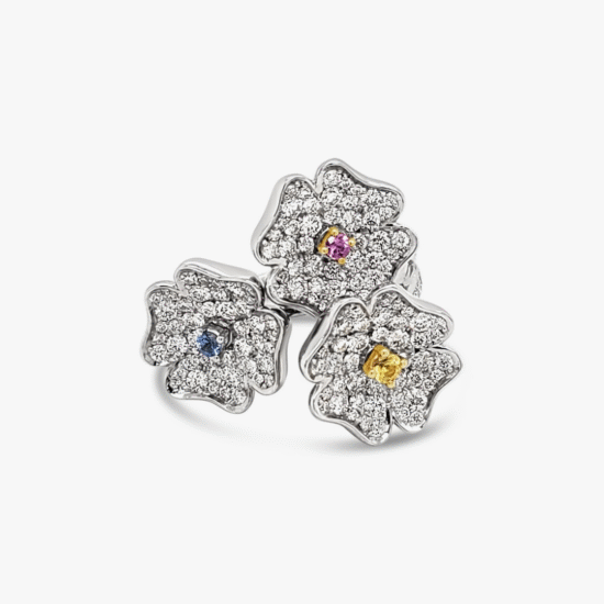 Anillo Bauer oro blanco 18K, zafiros y diamantes