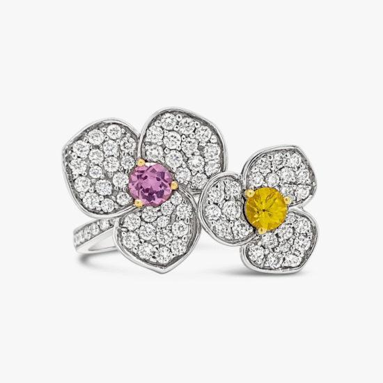 Anillo Bauer oro blanco 18K, zafiros y diamantes