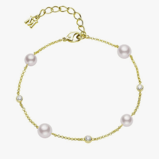 Pulsera mikimoto station oro amarillo 18k, perlas Akoya y diamantes