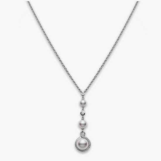 Collar con pendiente mikimoto twist oro blanco 18k, perlas akoya y diamantes