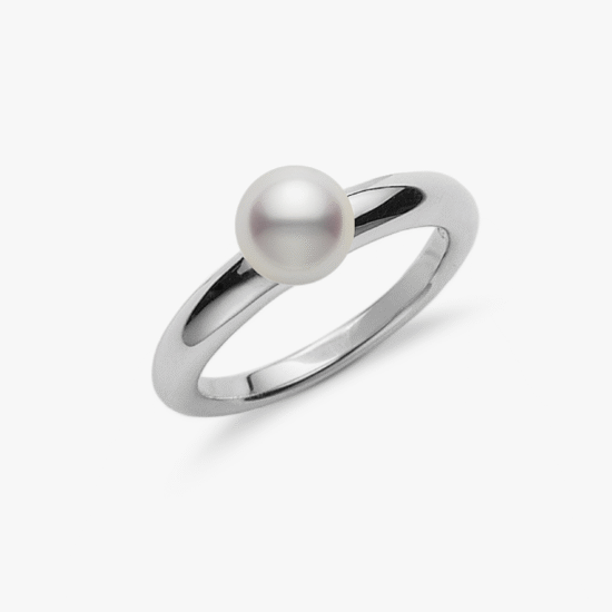Anillo solitario Mikimoto classic oro blanco 18k con perla Akoya