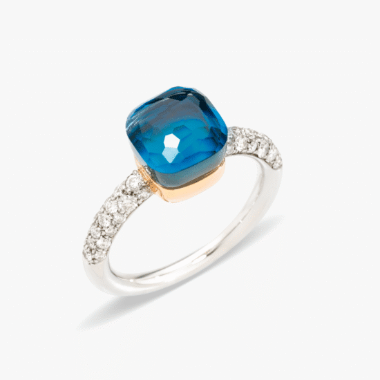 ANILLO POMELLATO NUDO CLASSIC TOPACIO LONDON BLUE Y DIAMANTES