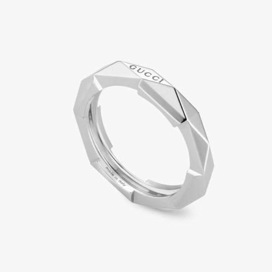 anillo argolla gucci link to love con tachuelas oro blanco 18k