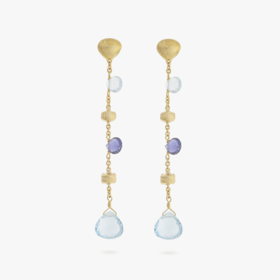 Aretes largos Marco Bicego Paradise oro amarillo 18K y piedras de colores