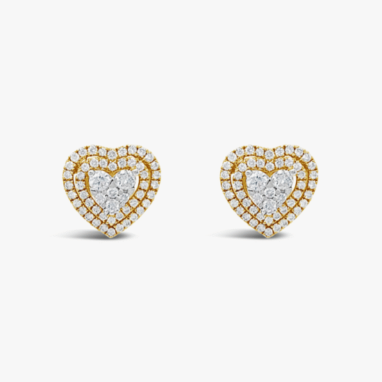Aretes topos corazón Bauer oro amarillo, oro blanco 18K y diamantes