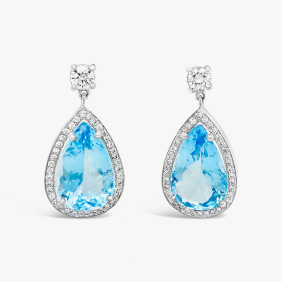 Aretes colgantes Bauer oro blanco 18K, aguamarinas y diamantes
