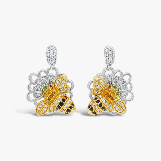 Aretes colgantes Bauer oro amarillo, oro blanco 18K y diamantes