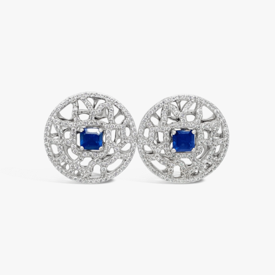 Aretes Bauer oro blanco 18K, zafiros y diamantes