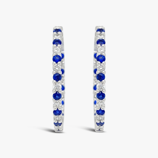 Aretes candongas Bauer oro blanco 18K, zafiros y diamantes