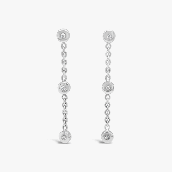 Aretes largos Bauer oro blanco 18K y diamantes