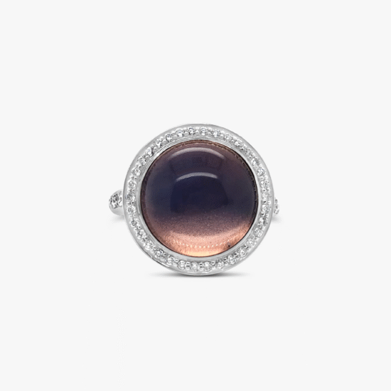 Anillo MIMI oro blanco 18K, cuarzo celeste y diamantes