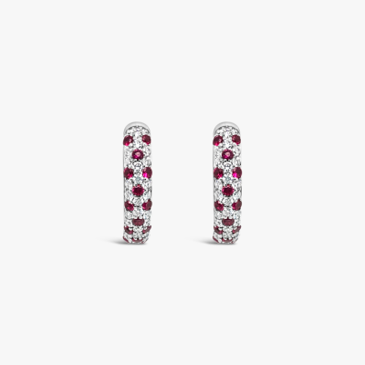Aretes candongas Bauer oro blanco 18K, rubíes y diamantes 1