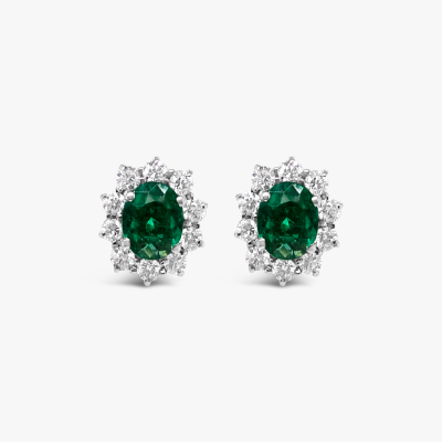Aretes topos Bauer esmeraldas oro blanco 18K, esmeraldas y diamantes 1